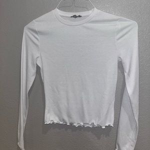 White long sleeve lettuce cut shirt